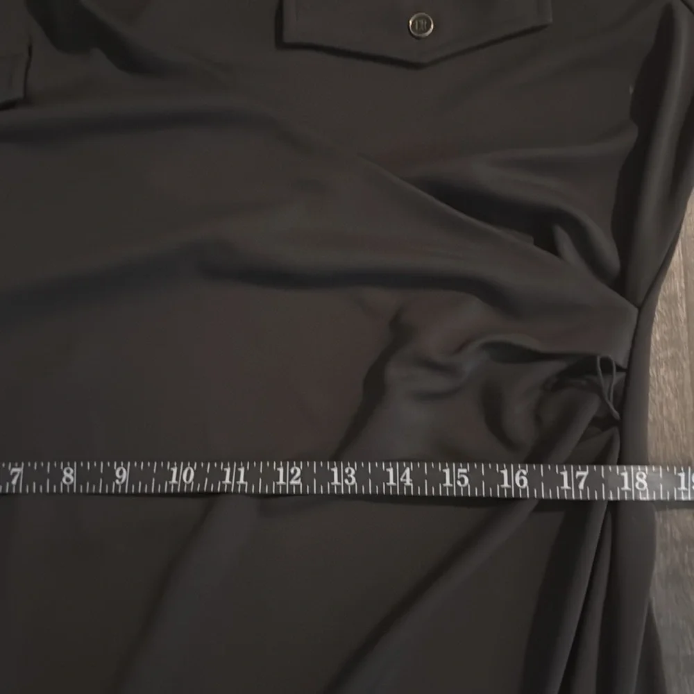 Talbots Black Faux Wrap 3/4 Sleeve MIDI Career Dress Double Pockets Size XL - Picture 6 of 7